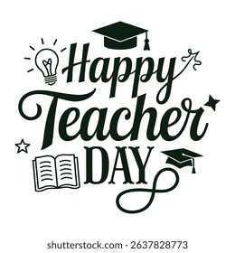  Happy Teacher Day Typography Vector with Education Icons