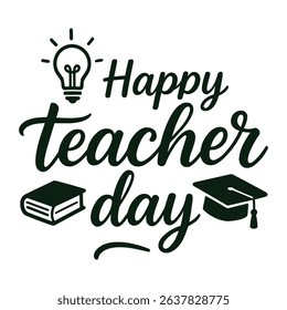  Happy Teacher Day Typography Vector with Education Icons