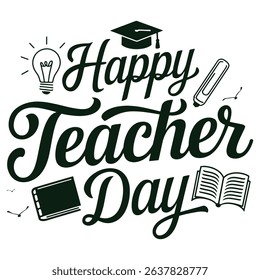  Happy Teacher Day Typography Vector with Education Icons