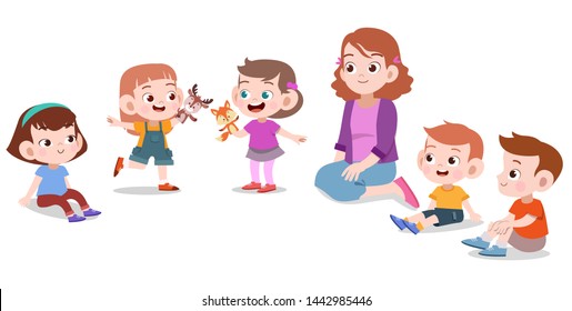 happy teacher school kid vector illustration