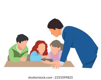 happy teacher school kid vector illustration