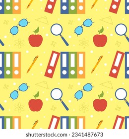Happy Teacher Seamless Pattern Design Educational Style Elements in Template Hand Drawn Cartoon Flat Illustration