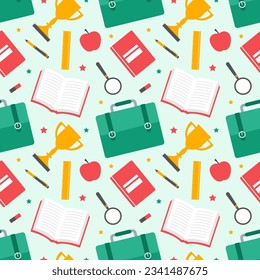 Happy Teacher Seamless Pattern Design Educational Style Elements in Template Hand Drawn Cartoon Flat Illustration