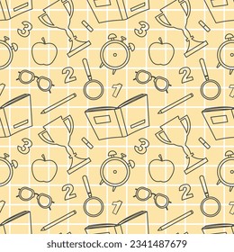 Happy Teacher Seamless Pattern Design Educational Style Elements in Template Hand Drawn Cartoon Flat Illustration