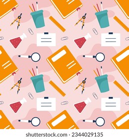 Happy Teacher Seamless Pattern Design Educational Style Elements in Template Hand Drawn Cartoon Flat Illustration