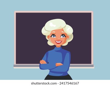 
Feliz Profesor parado en un diseño de ilustración de vectores en aula. Niza profesora carismática regresando a la escuela en el nuevo año académico 
