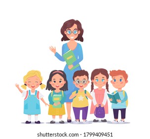 Group School Kids Pupils Standing Smiling Stock Vector (Royalty Free ...