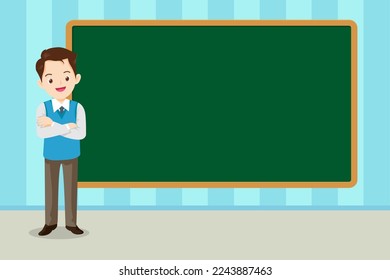 Happy Teacher Teaching Students In Classroom with chalkboard