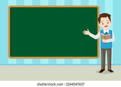 Happy Teacher Teaching Students In Classroom with chalkboard