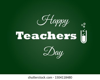 Happy Teacher's Day appreciation image. Letter with glass lab formula bottle illustration on green dark background