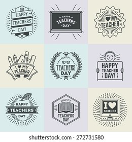 Happy Teachers` Day Assorted Design Insignias Logotypes Set 1. Thank You Signs For Teacher Appreciation. Vector Symbols Elements. Thank You Notes For Teacher.
