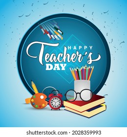 Happy teacher's day background with school supplies