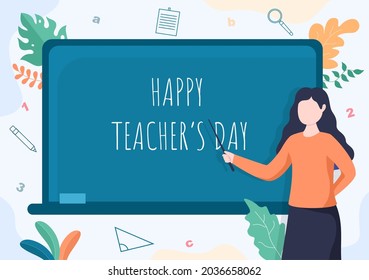 Happy Teacher's Day Background Vector Illustration with Educational Style, Online Coaching to Student for Poster