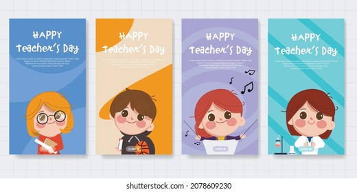 Happy teacher's day banner with cartoon character.