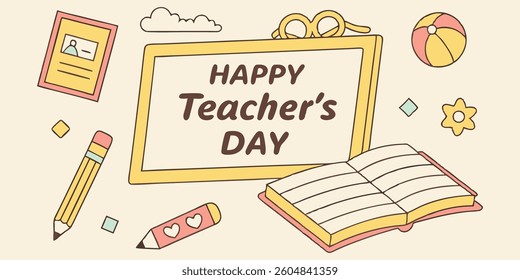 Happy Teachers Day Banner, Creative Typography Design, Festive Greeting for Teachers, Elegant Celebration Card, Digital Template for Posters and Invitations