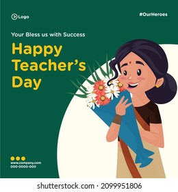 Happy teacher's day banner design template in cartoon style