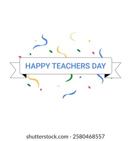 Happy Teachers Day Banner in Flat Vector Illustration Symbolizing Education, Teacher Appreciation, and Celebration, Isolated on White Background.