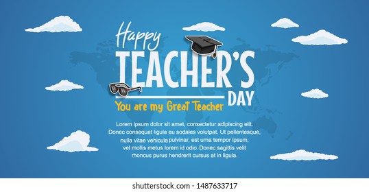 happy teachers day banner with school equipment. vector illustration
