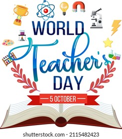 Happy Teacher's Day banner with school objects illustration