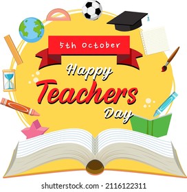 Happy Teacher's Day banner with school objects illustration