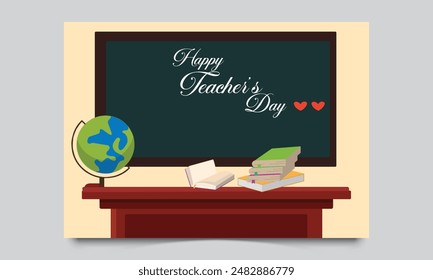 happy teachers day banner with school equipment. vector illustration