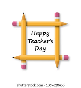 Happy Teachers Day banner. Vector illustration. Frame from pencil, isolated on white background