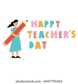 Happy teacher's day. Banner. Vector illustration. Hand drawn design on white background.