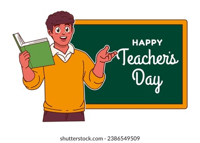 Happy Teachers Day with Black Male teacher and chalkboard