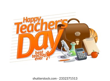 Happy Teacher's day card design, best teacher ever, vector flyer template