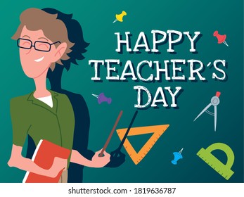 happy teachers day card with man vector illustration design