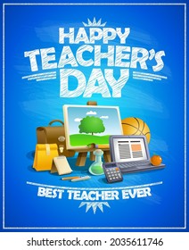 Happy teacher's day card vector design mockup, best teacher ever poster concept