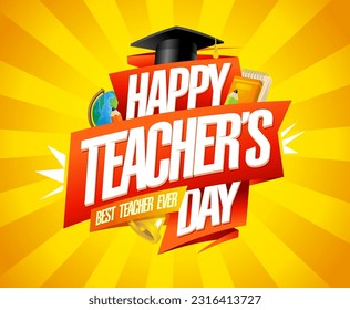 Happy Teacher's day card vector template, best teacher ever