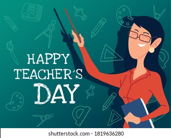 Happy Teachers Day Card Woman Vector Stock Vector (Royalty Free ...