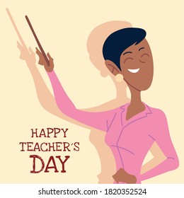 happy teachers day card with woman vector illustration design