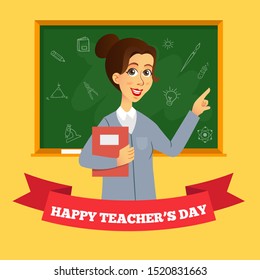 Happy Teacher's Day cartoon illustration. Suitable for greeting card, poster and banner