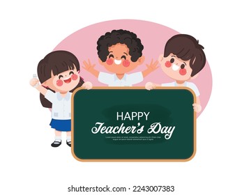 Happy Teacher's day with cartoon student and teacher.