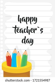 happy teachers day celebration with pencils holders vector illustration design