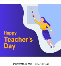 happy teacher's day concept. illustration of female teacher teaching in the classroom.
