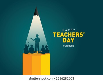 Happy Teacher's day conceito vetor ilustração fundo. Conceito educacional vetorial do dia do professor criativo.