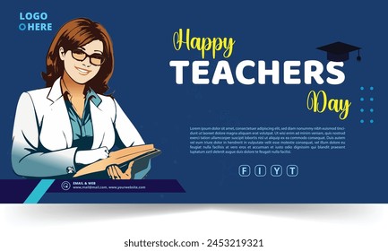 Happy teachers day concept. World teachers day flat banner template, greeting card, postcard, poster design layout. Vector illustration