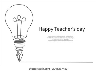 Happy Teacher's day Continuous one line art for congratulation cards, banners and flyers. International teacher's day concept. Vector illustration.