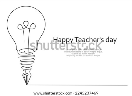 Happy Teacher's day Continuous one line art for congratulation cards, banners and flyers. International teacher's day concept. Vector illustration.