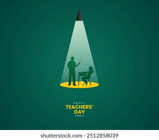 Feliz Dia do Professor conceito criativo vetor ilustração. Dia do professor criativo, conceito de dia educacional. o professor lê o vetor do aluno. ilustração do professor.