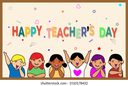 Happy Teacher's Day, cute celebration Little school children. flat design , vector illustration,