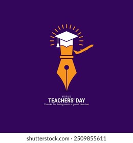 Happy Teachers Day Design for banner posters, World Teachers Day Logo, Vector art and typography design elements for congratulation cards, banners, and flyers. Pen pencil book education teacher 