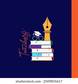 Feliz Dia dos Professores Design para cartazes de banner, Logotipo do Dia Mundial dos Professores, arte vetorial e elementos de design tipográfico para cartões de felicitações, banners e folhetos. Caneta lápis livro educação professor 