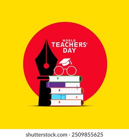 Happy Teachers Day Design for banner posters, World Teachers Day Logo, Vector art and typography design elements for congratulation cards, banners, and flyers. Pen pencil book education teacher 