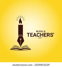 Feliz Dia dos Professores Design para cartazes de banner, Logotipo do Dia Mundial dos Professores, arte vetorial e elementos de design tipográfico para cartões de felicitações, banners e folhetos. Caneta lápis livro educação professor 