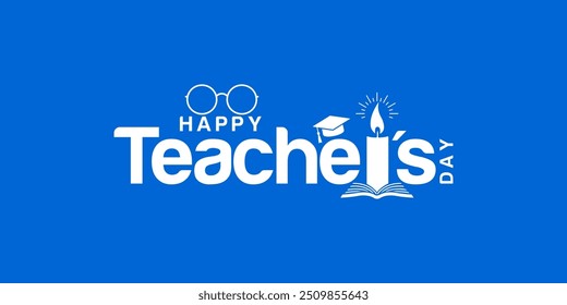 Happy Teachers Day Design for banner posters, World Teachers Day Logo, Vector art and typography design elements for congratulation cards, banners, and flyers. Pen pencil book education teacher 