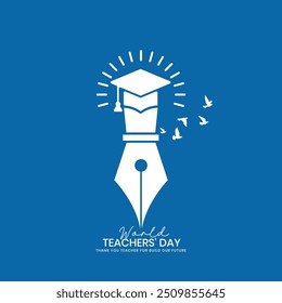 Happy Teachers Day Design for banner posters, World Teachers Day Logo, Vector art and typography design elements for congratulation cards, banners, and flyers. Pen pencil book education teacher 